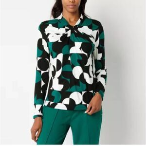 NWT LIZ CLAIBORNE Plus Women’s High Neck Long Sleeve Blouse PXXL Emerald Green